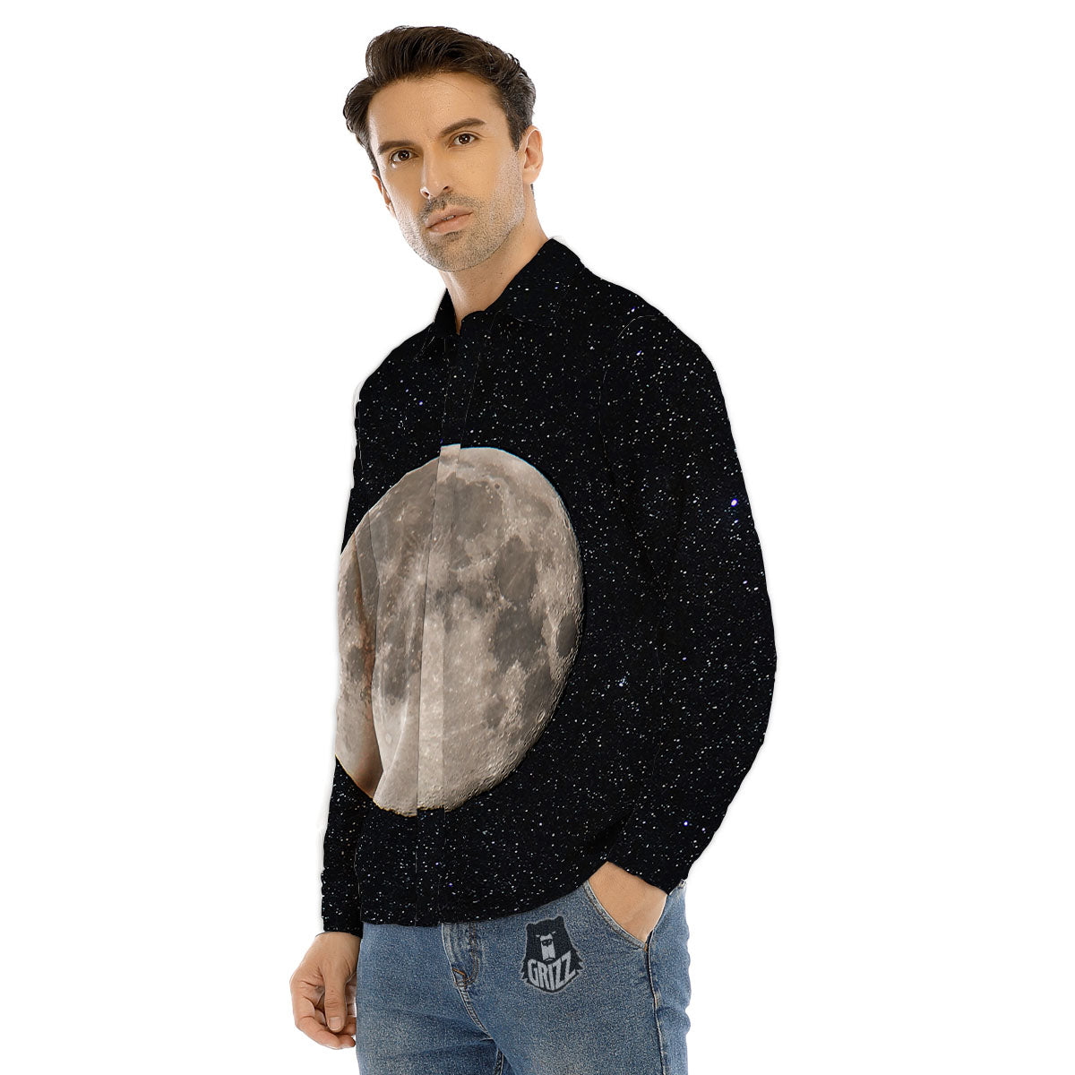 Sky Night Full Moon Print Men's Dress Shirts-grizzshop