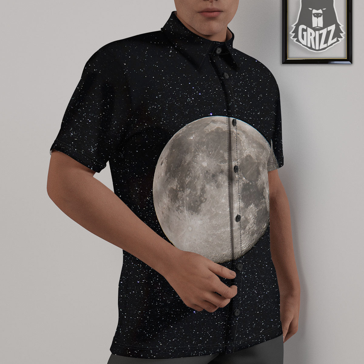 Sky Night Full Moon Print Untucked Shirts-grizzshop