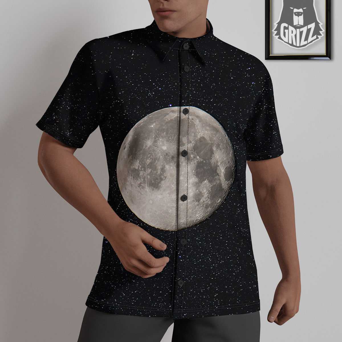 Sky Night Full Moon Print Untucked Shirts-grizzshop