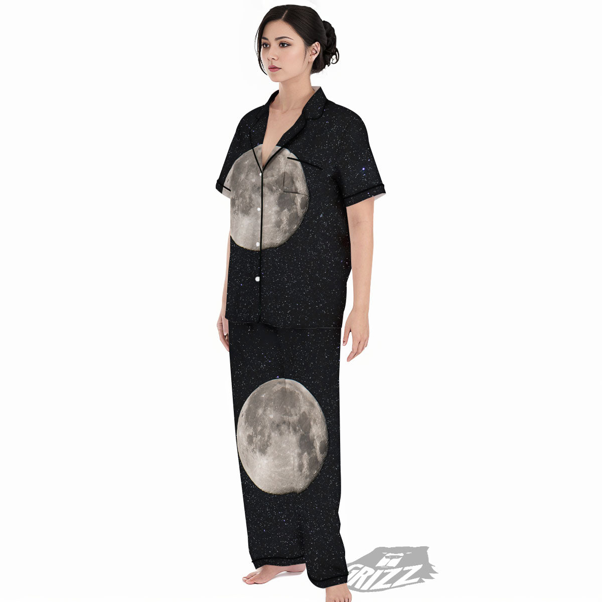 Sky Night Full Moon Print Women's Pajamas Set-grizzshop
