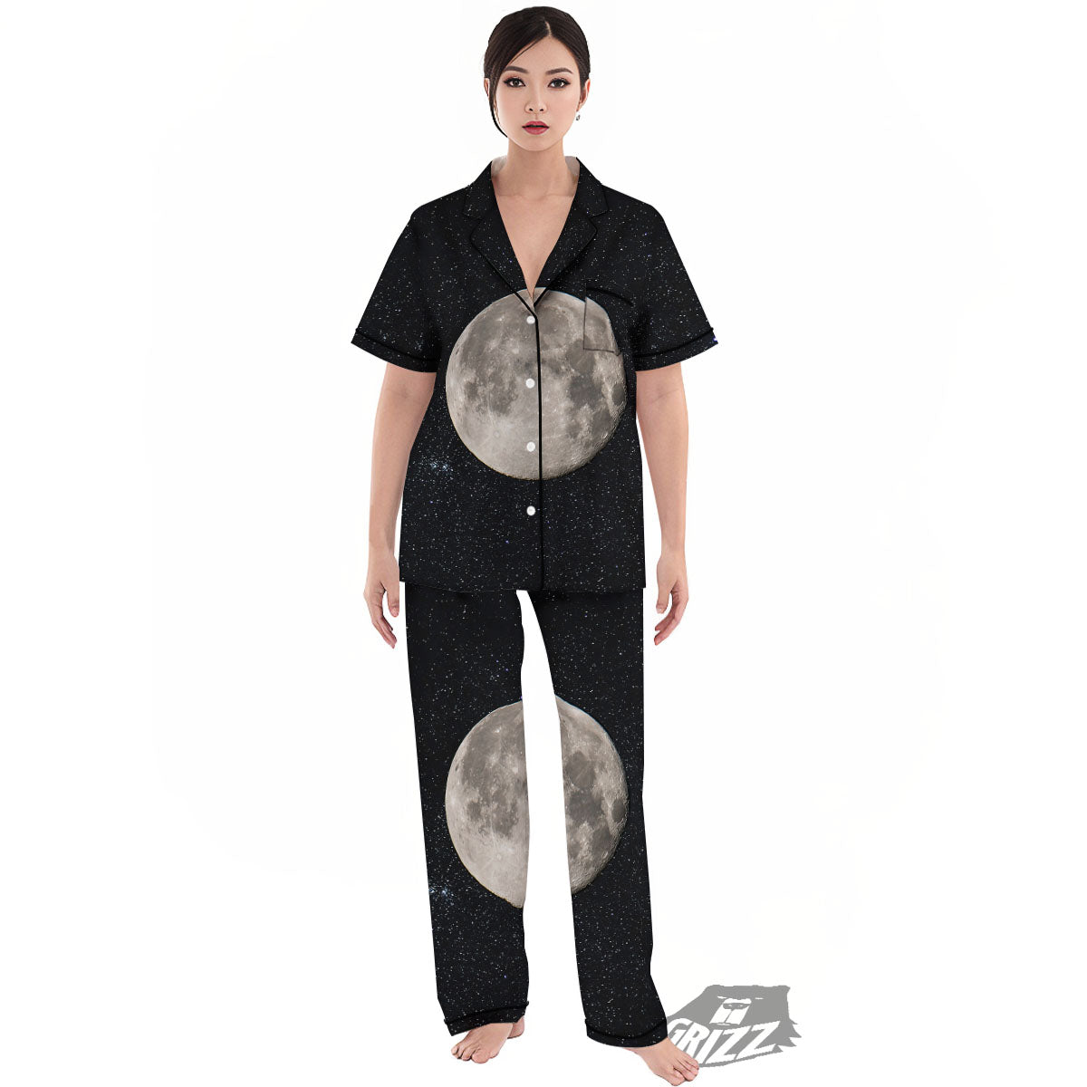 Sky Night Full Moon Print Women's Pajamas Set-grizzshop