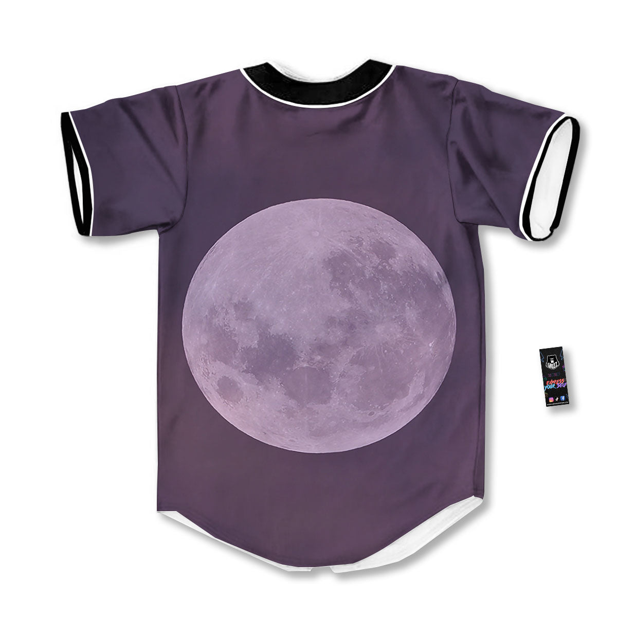 Sky Purple And Full Moon Print Baseball Jersey-grizzshop