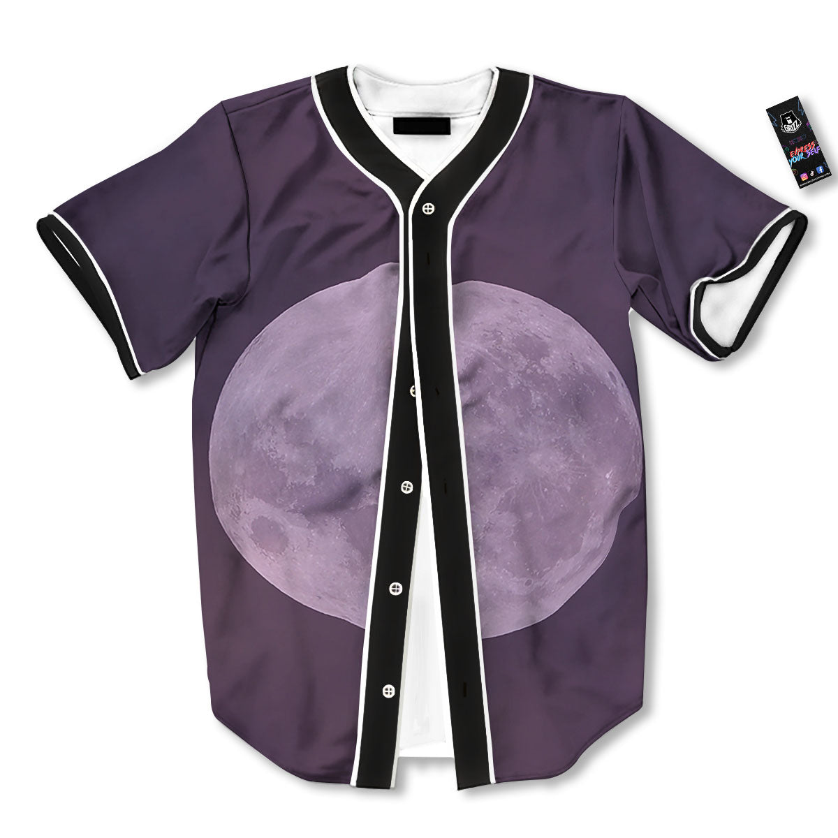Sky Purple And Full Moon Print Baseball Jersey-grizzshop