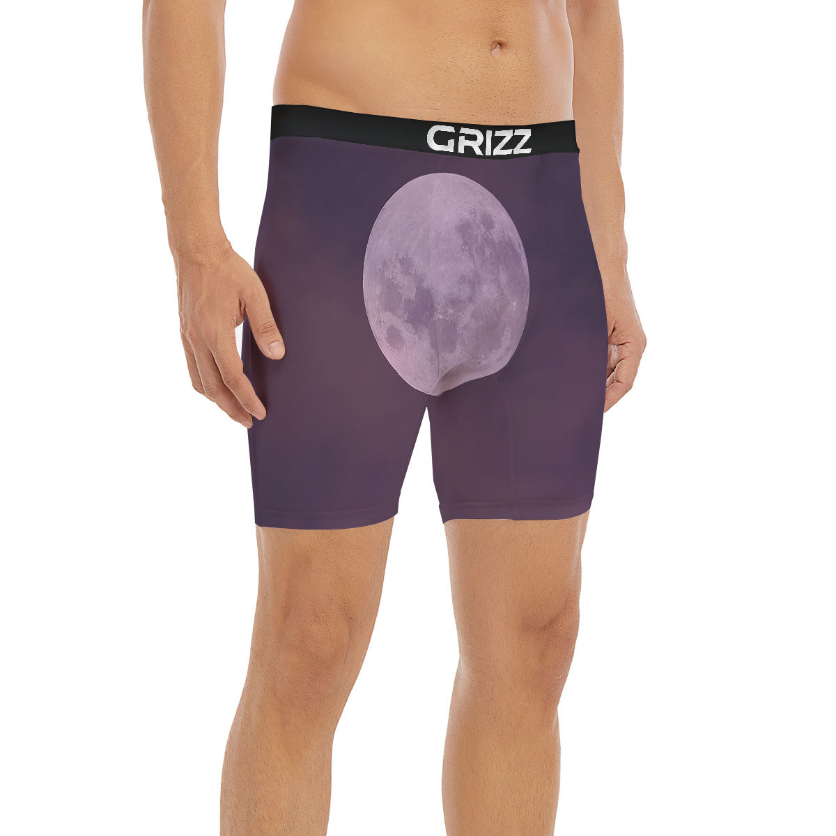 Sky Purple And Full Moon Print Boxer Briefs-grizzshop