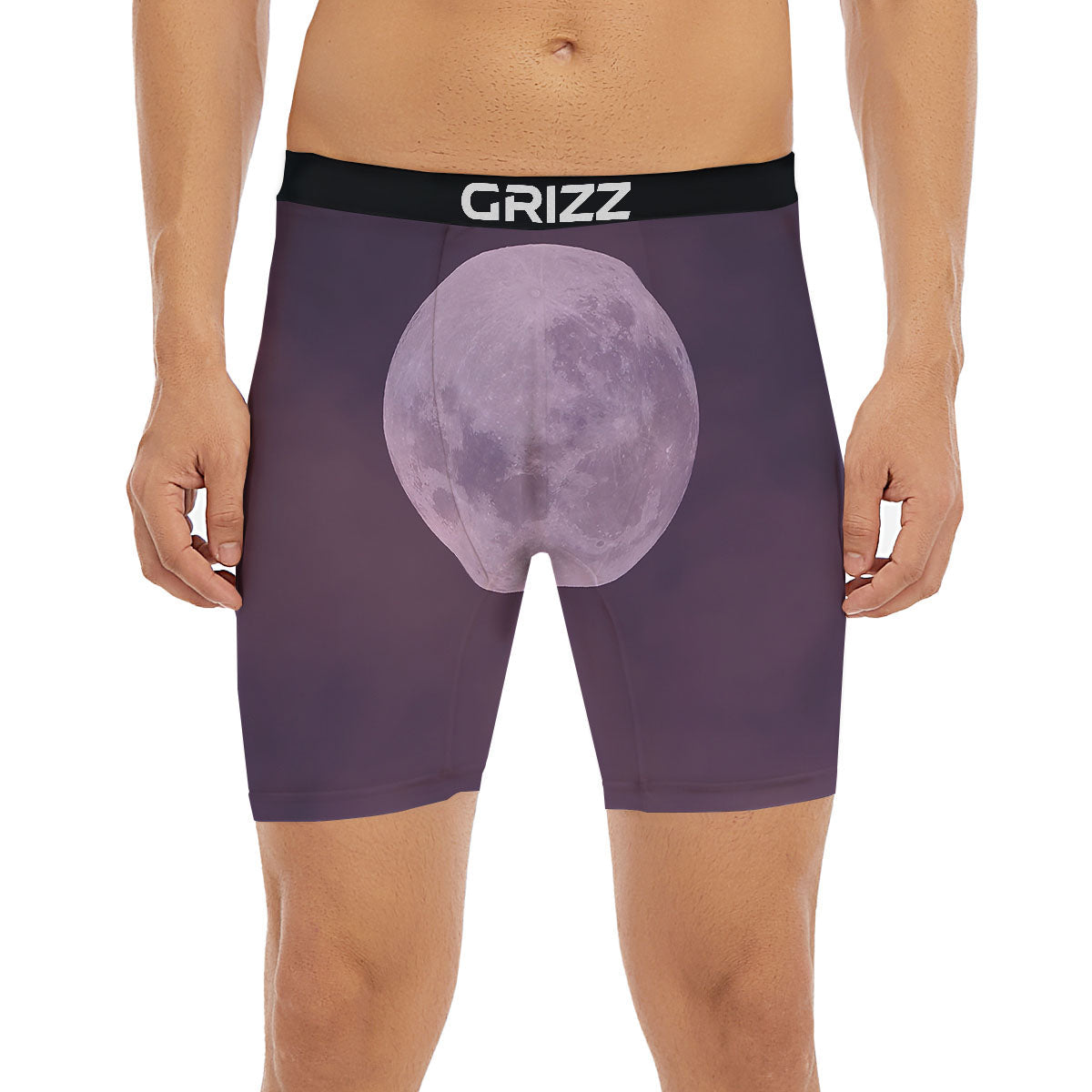 Sky Purple And Full Moon Print Boxer Briefs-grizzshop