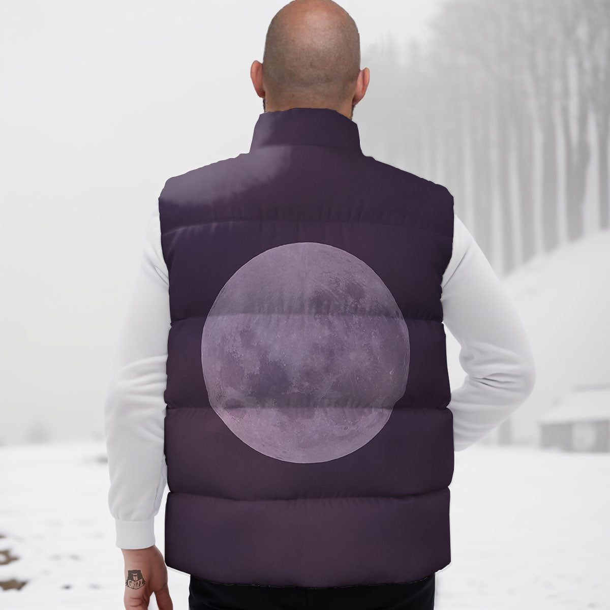 Sky Purple And Full Moon Print Down Vest