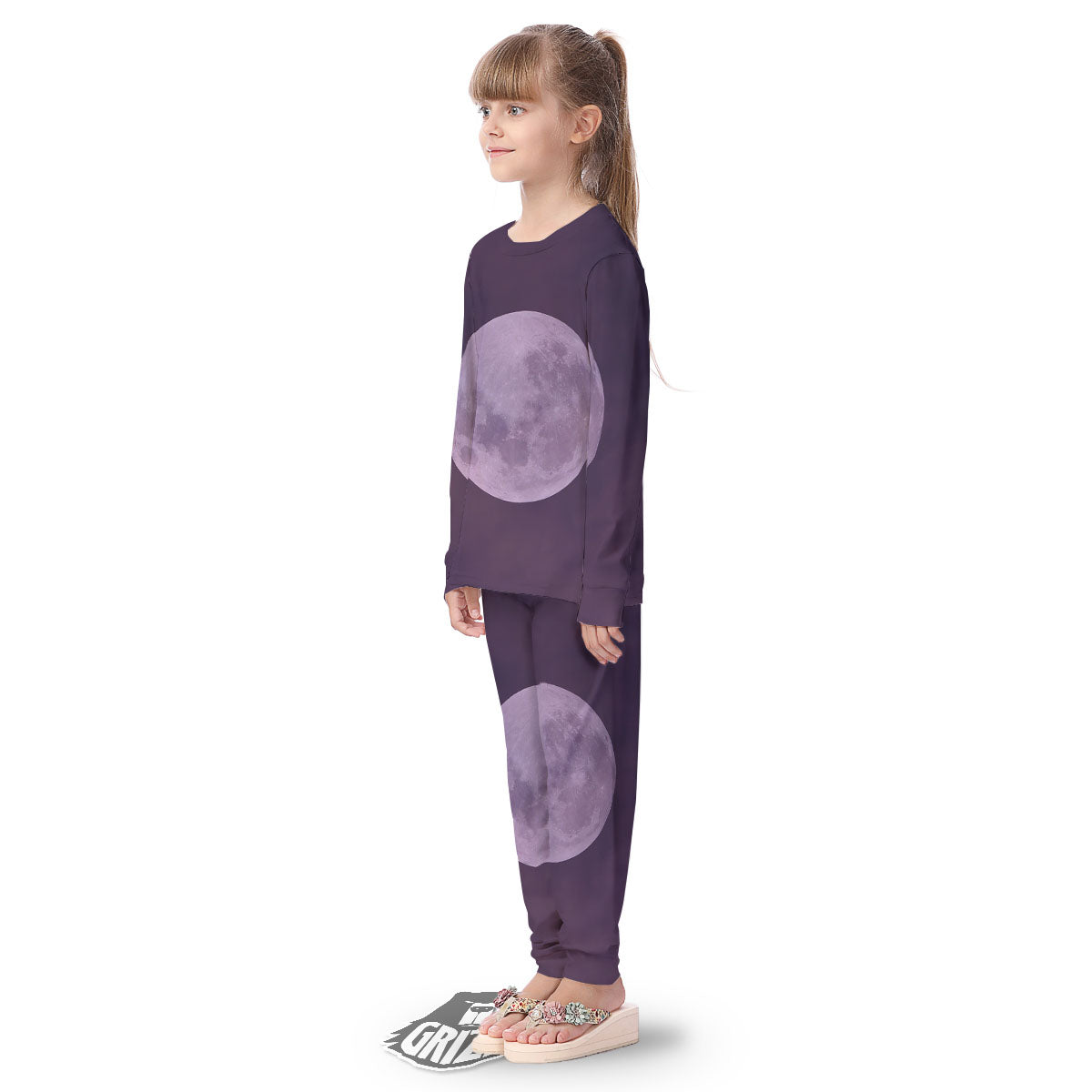 Sky Purple And Full Moon Print Kid's Pajamas-grizzshop