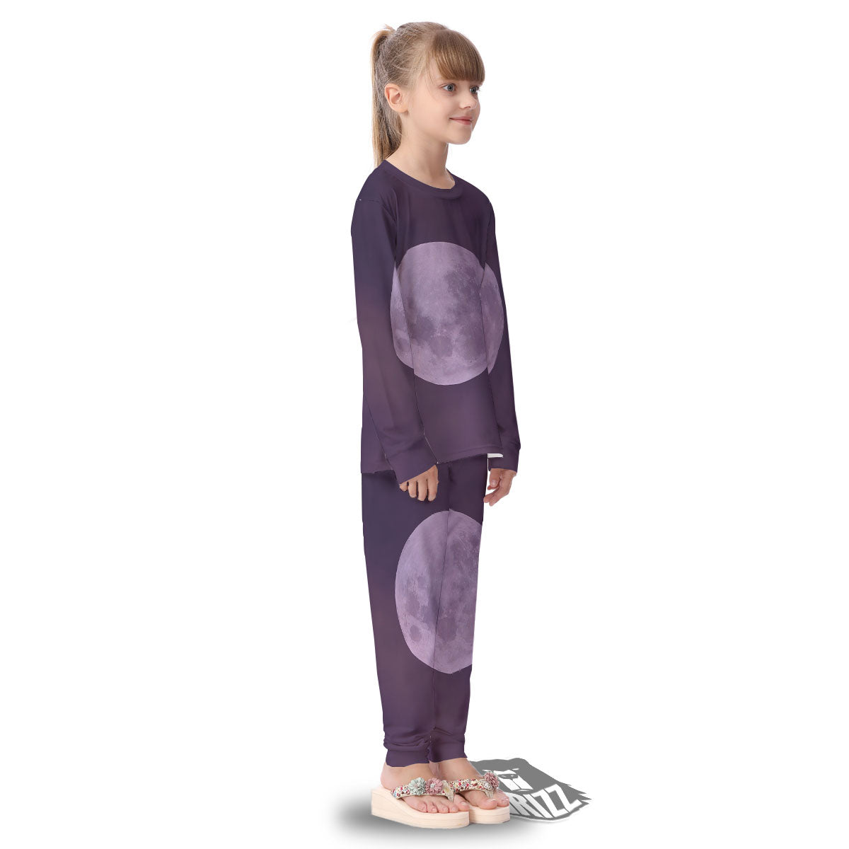 Sky Purple And Full Moon Print Kid's Pajamas-grizzshop
