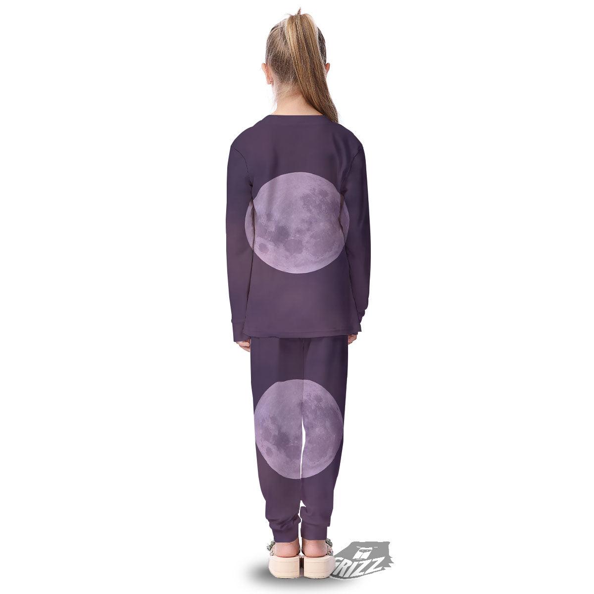Sky Purple And Full Moon Print Kid's Pajamas-grizzshop