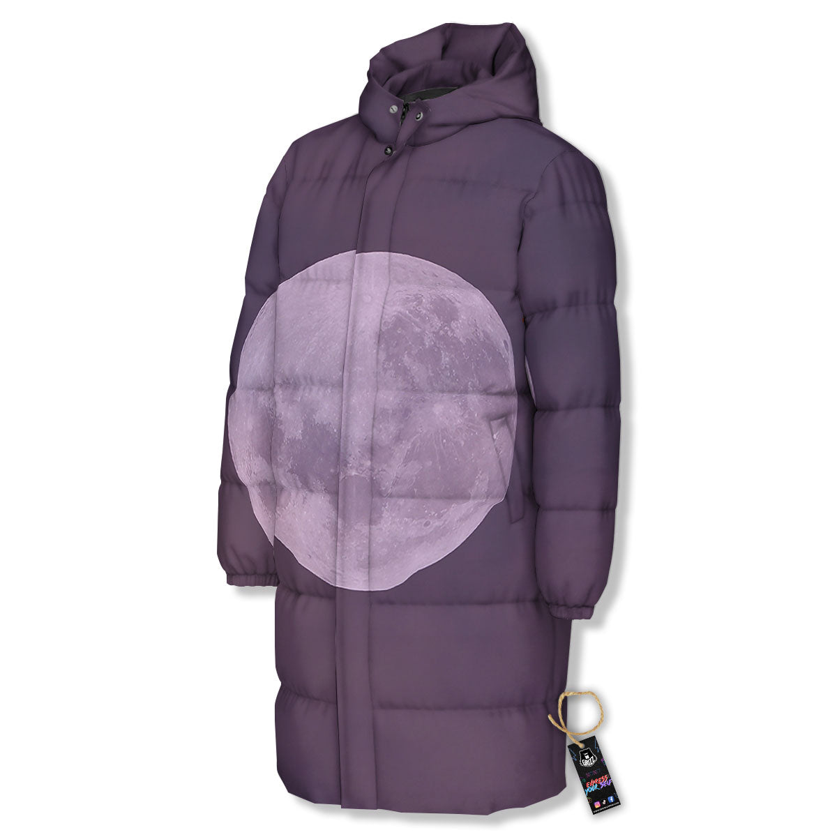Sky Purple And Full Moon Print Long Down Jacket-grizzshop