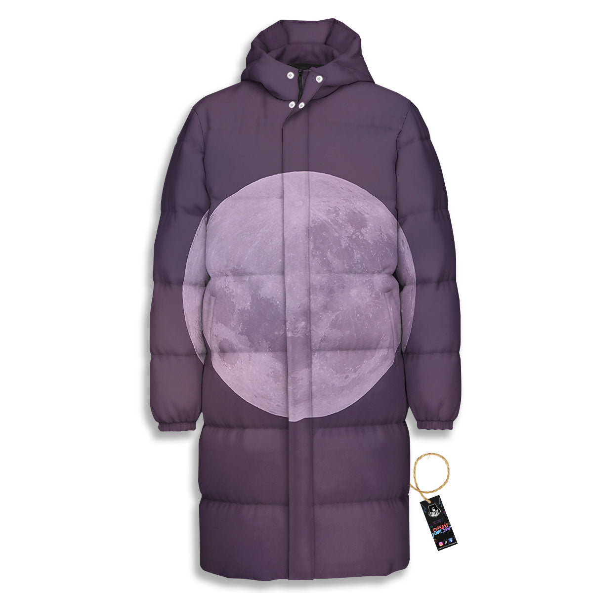 Sky Purple And Full Moon Print Long Down Jacket-grizzshop