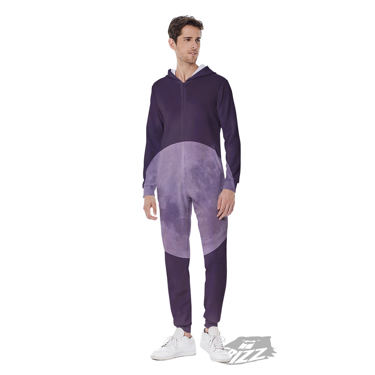 Sky Purple And Full Moon Print Men's Jumpsuit-grizzshop