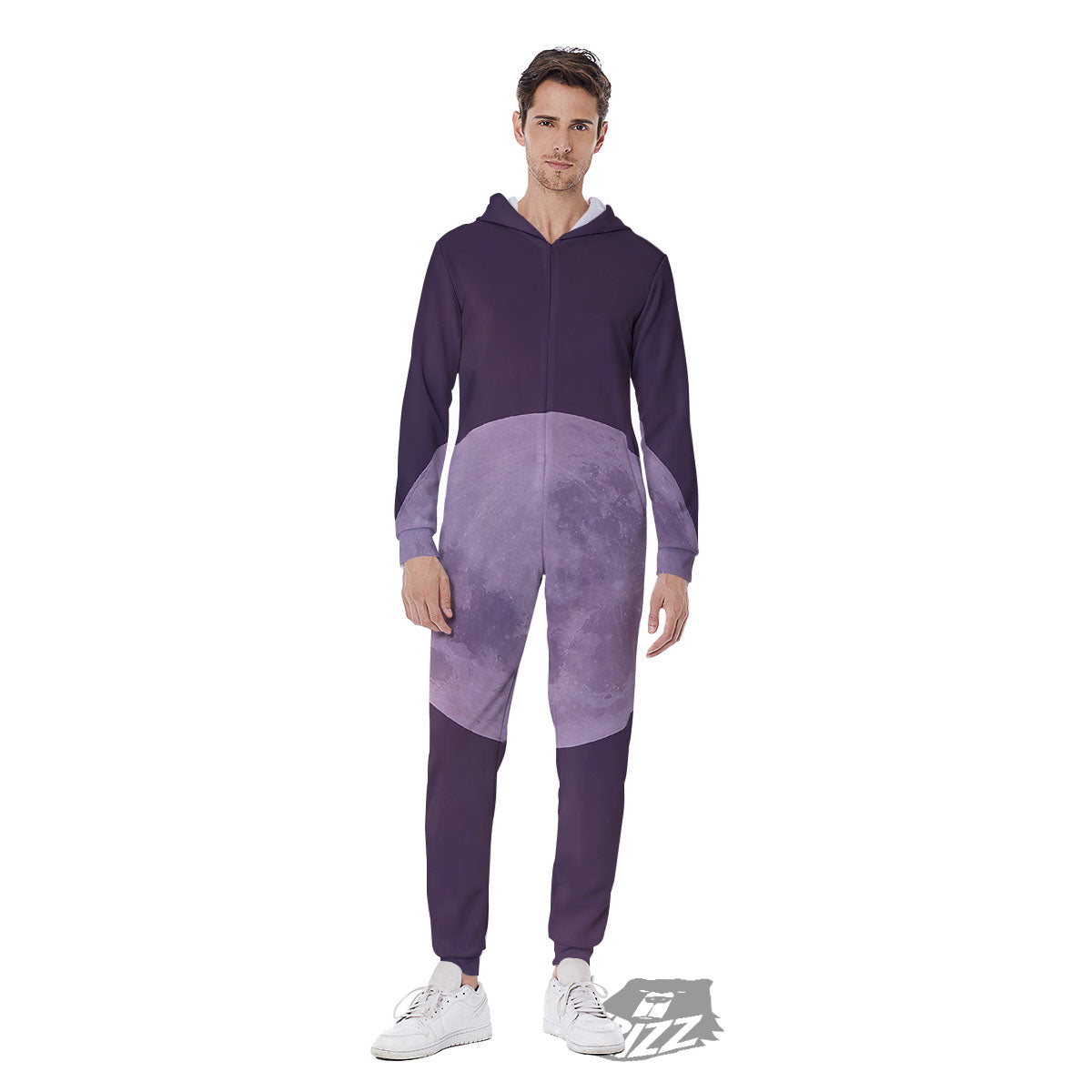 Sky Purple And Full Moon Print Men's Jumpsuit-grizzshop