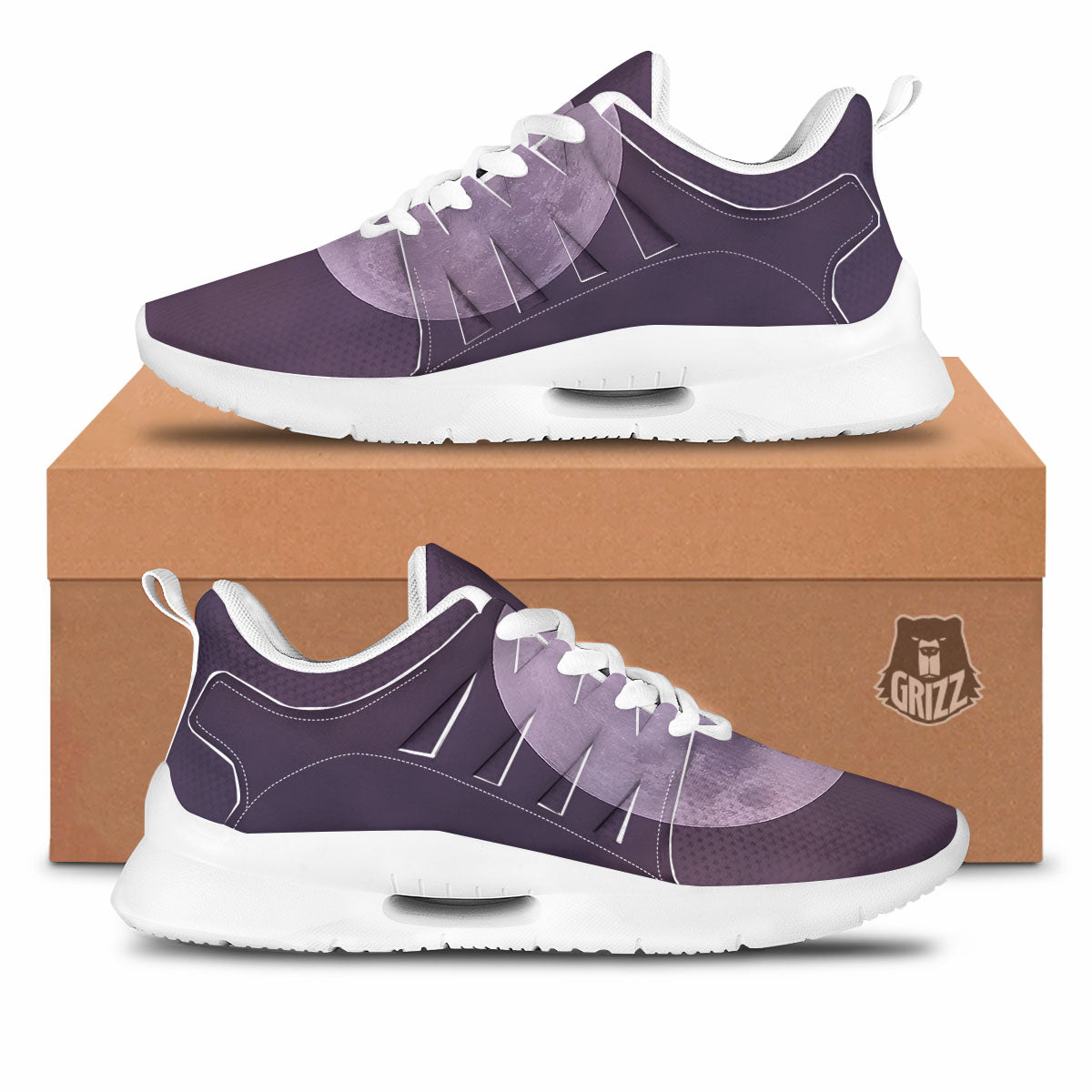 Sky Purple And Full Moon Print Tennis Shoes-grizzshop