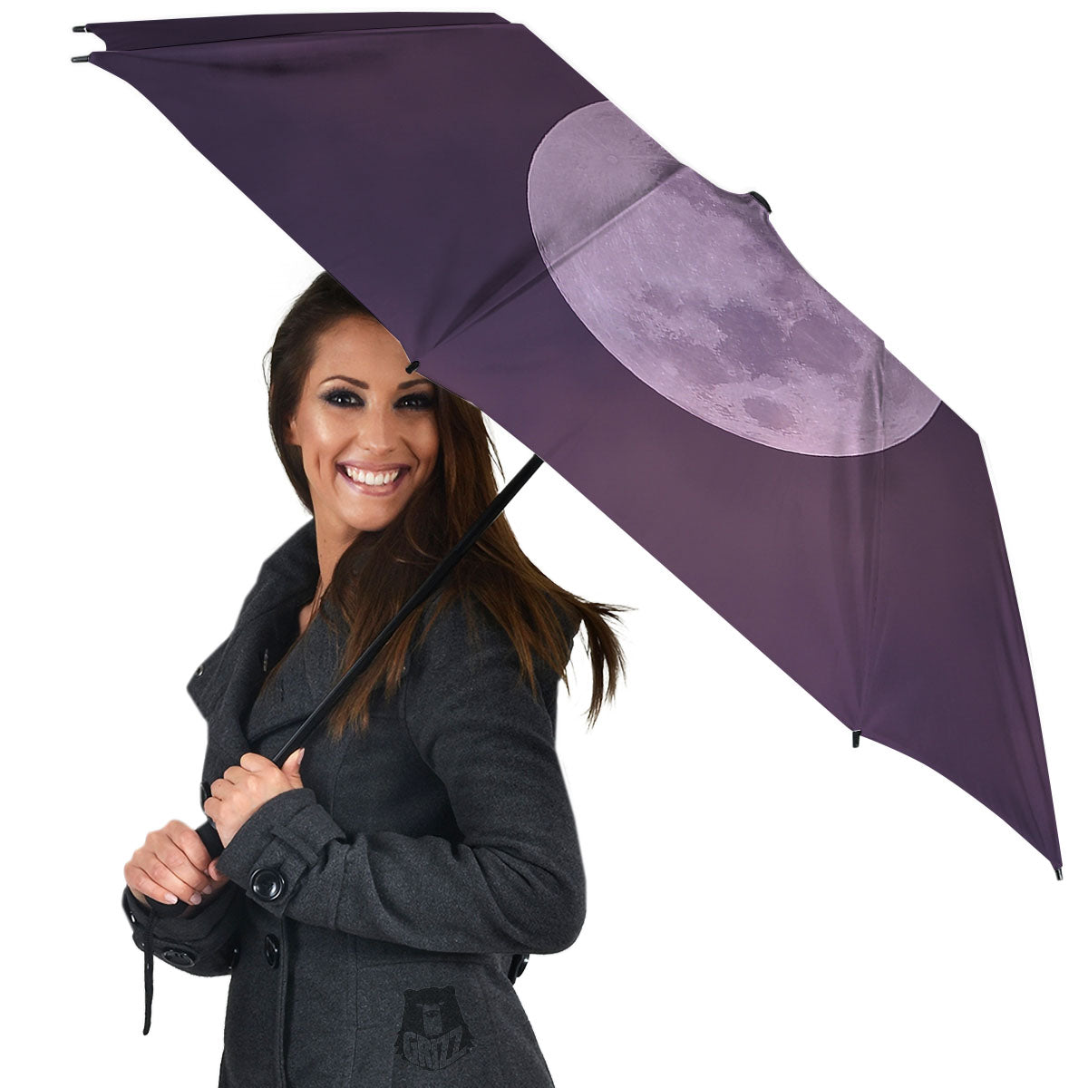 Sky Purple And Full Moon Print Umbrella-grizzshop