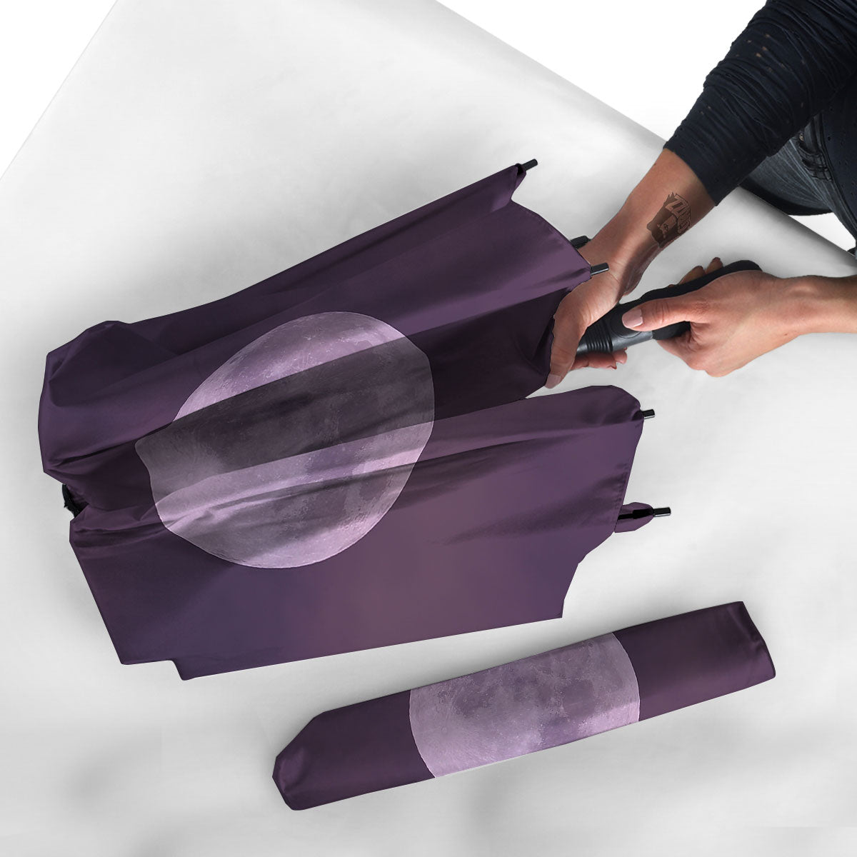 Sky Purple And Full Moon Print Umbrella-grizzshop