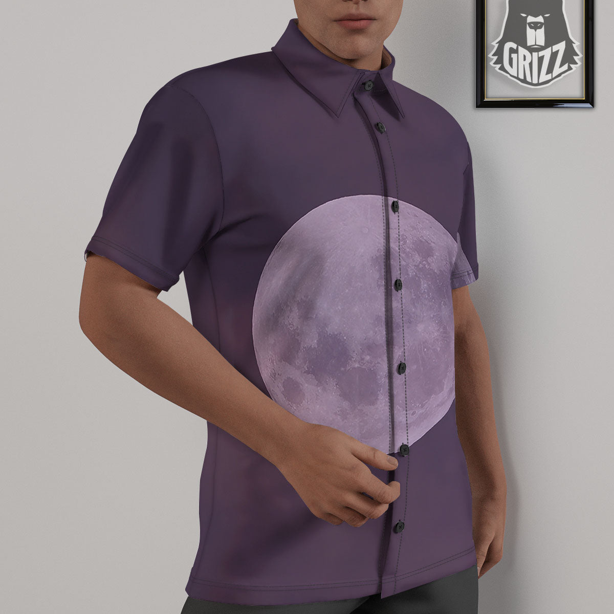 Sky Purple And Full Moon Print Untucked Shirts-grizzshop