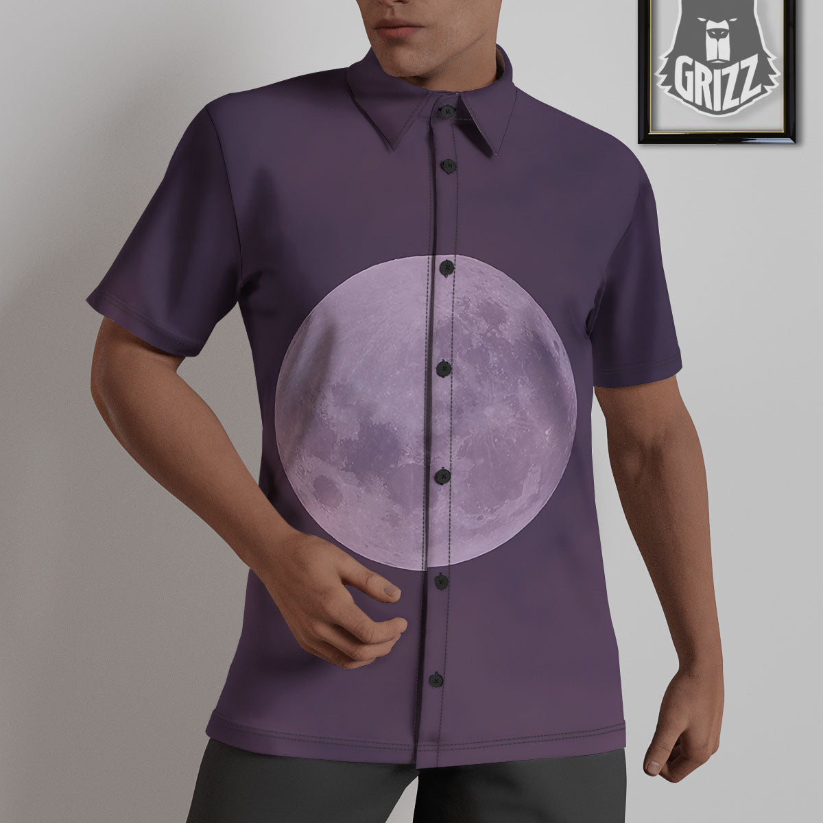 Sky Purple And Full Moon Print Untucked Shirts-grizzshop