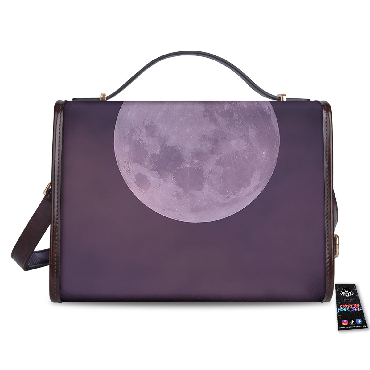 Sky Purple And Full Moon Print Women's Satchel Bag-grizzshop