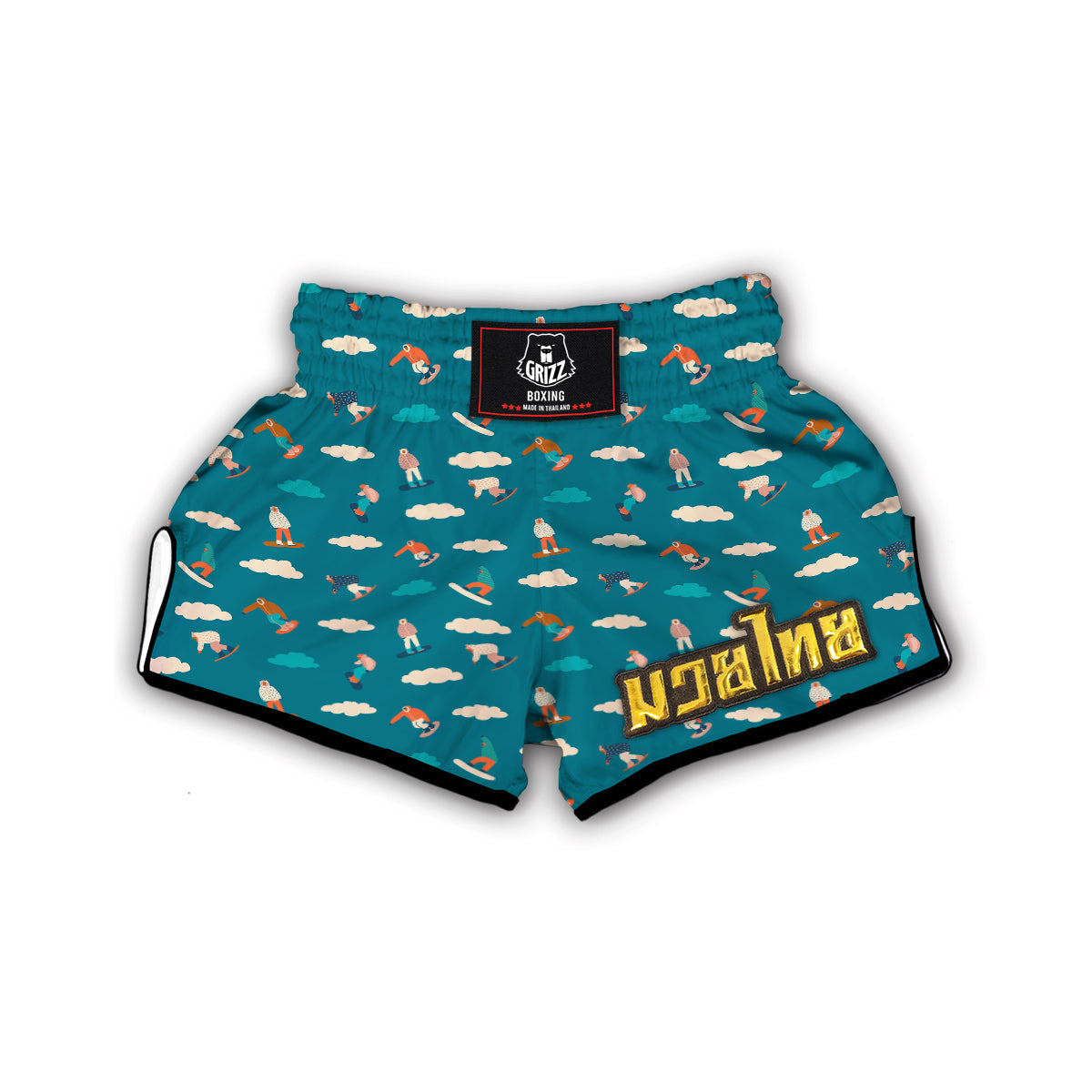 Sky Snowboard Print Pattern Muay Thai Boxing Shorts-grizzshop