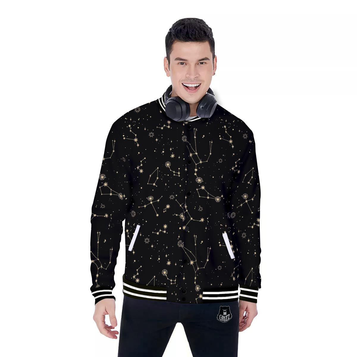 Sky Star Print Pattern Baseball Jacket-grizzshop