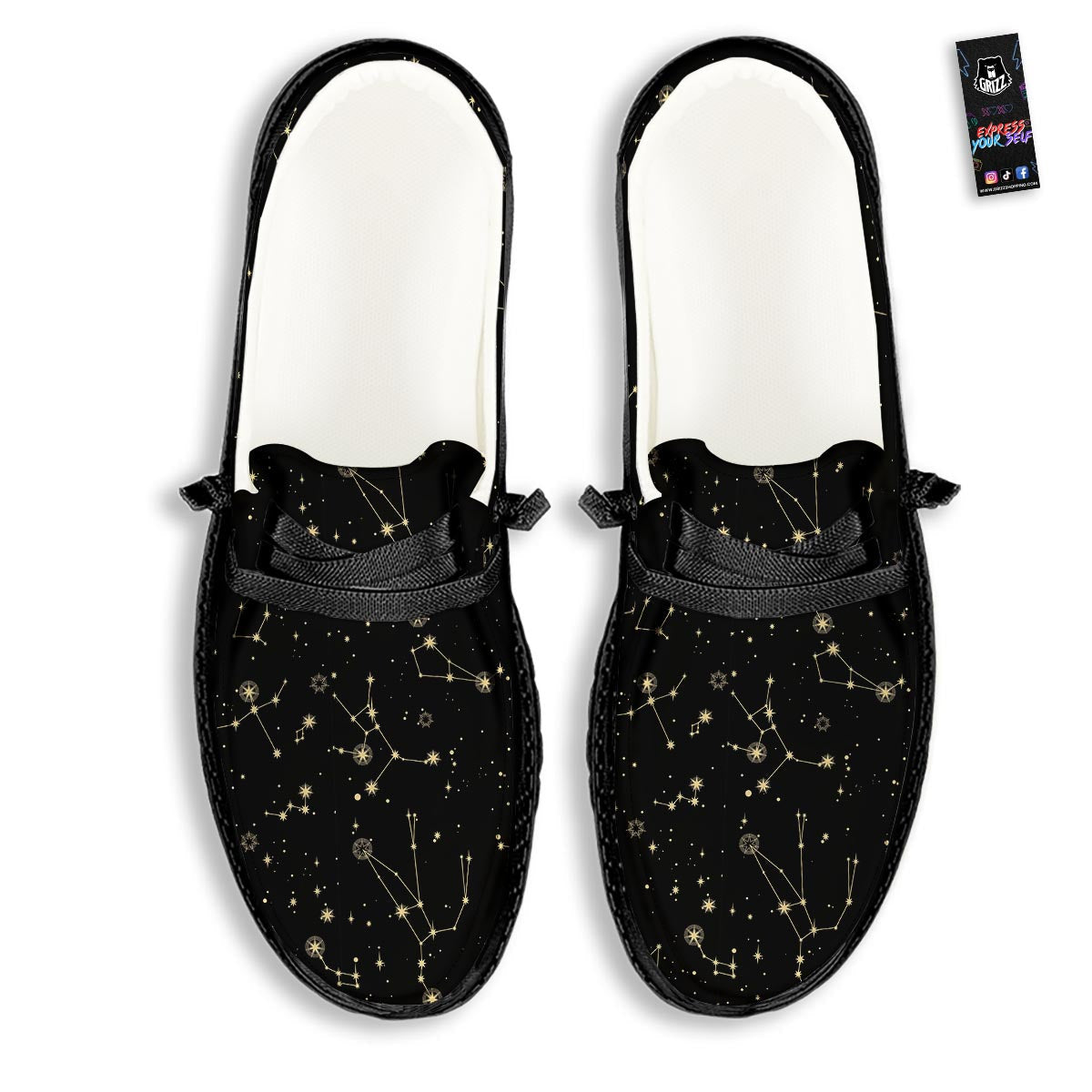 Sky Star Print Pattern Black Loafers-grizzshop