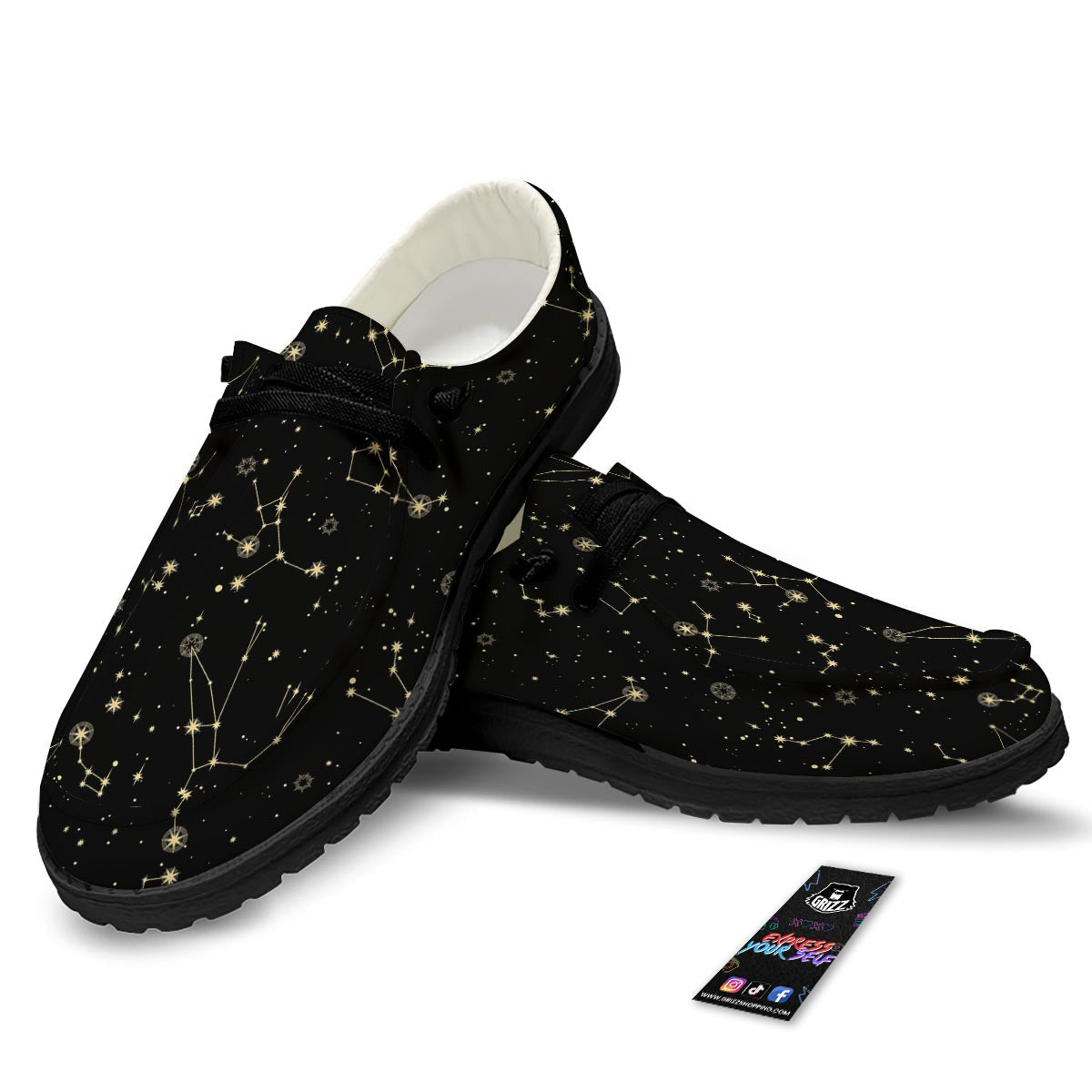 Sky Star Print Pattern Black Loafers-grizzshop