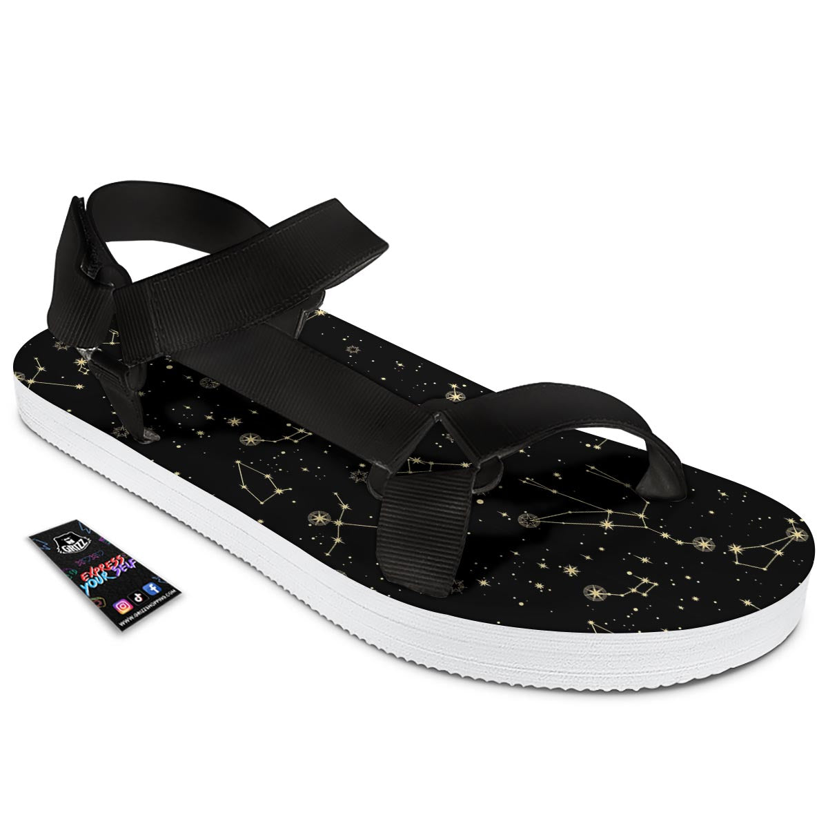 Sky Star Print Pattern Black Open Toe Sandals-grizzshop