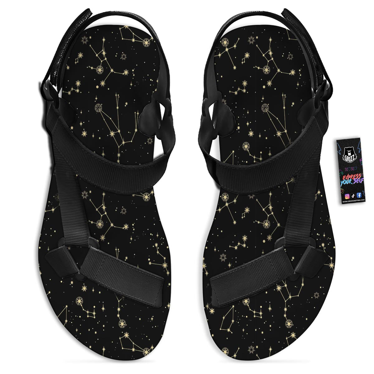 Sky Star Print Pattern Black Open Toe Sandals-grizzshop