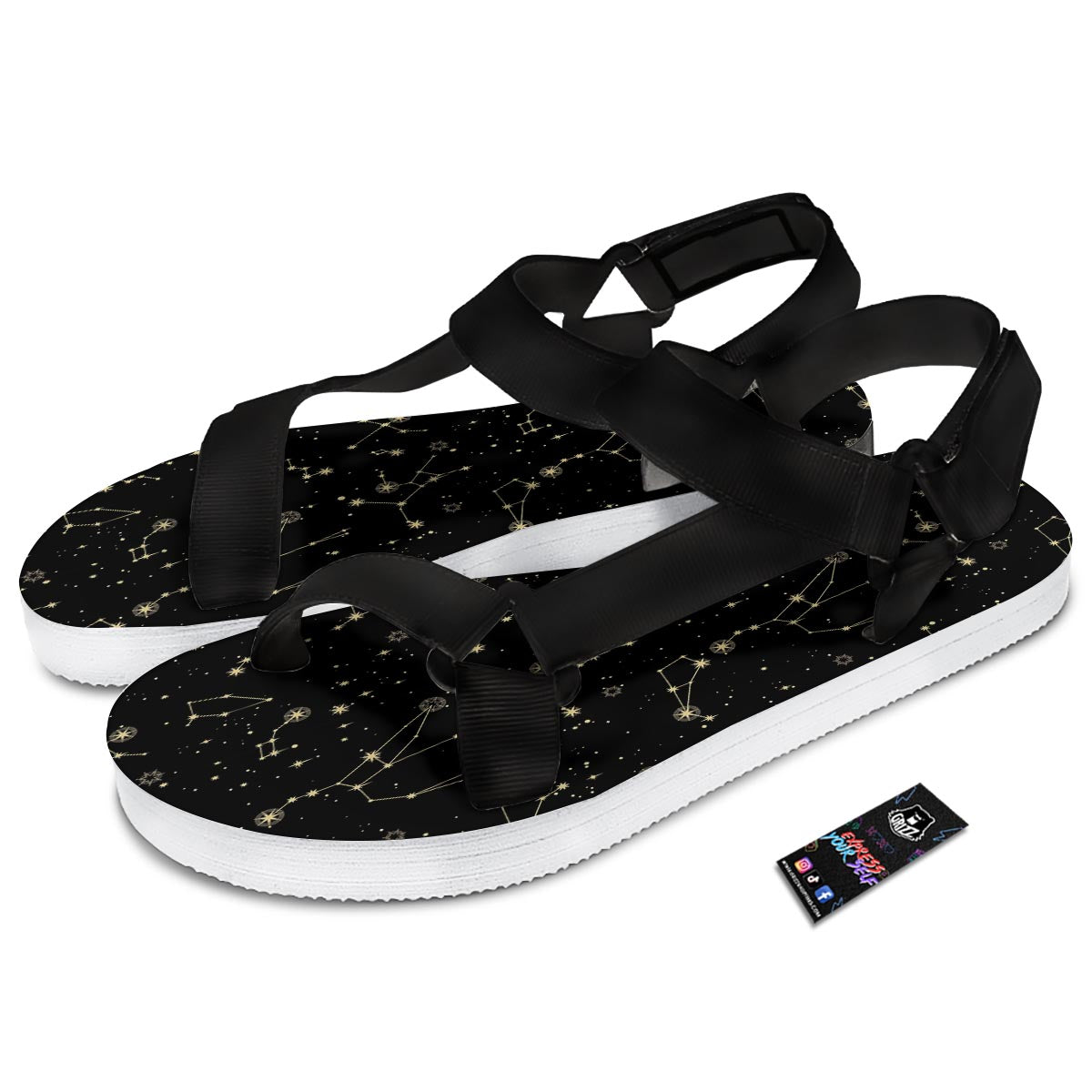 Sky Star Print Pattern Black Open Toe Sandals-grizzshop
