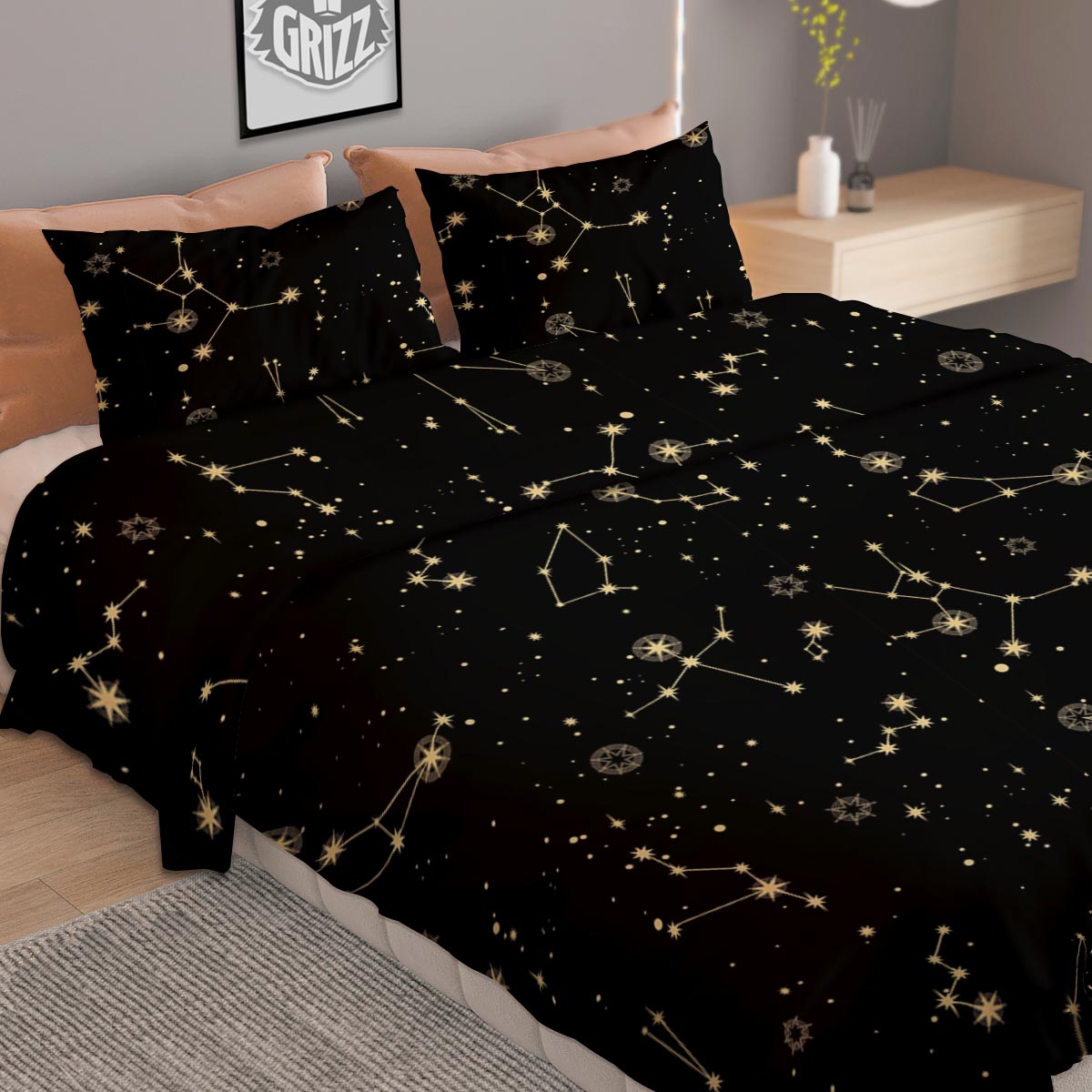 Sky Star Print Pattern Duvet Cover Bedding Set