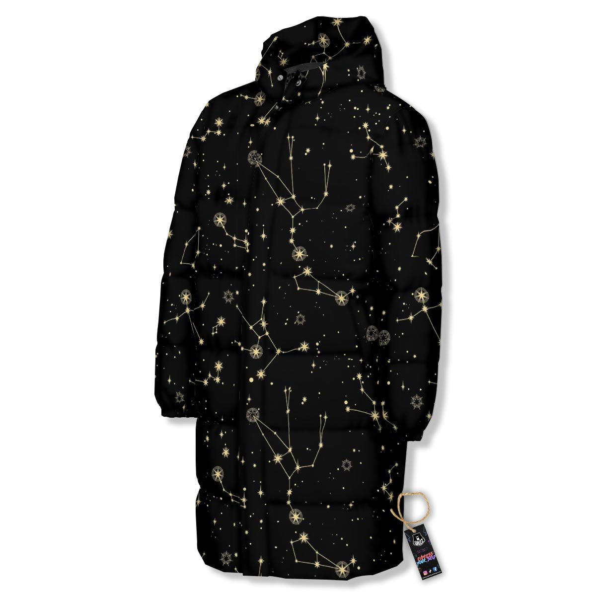 Sky Star Print Pattern Long Down Jacket-grizzshop