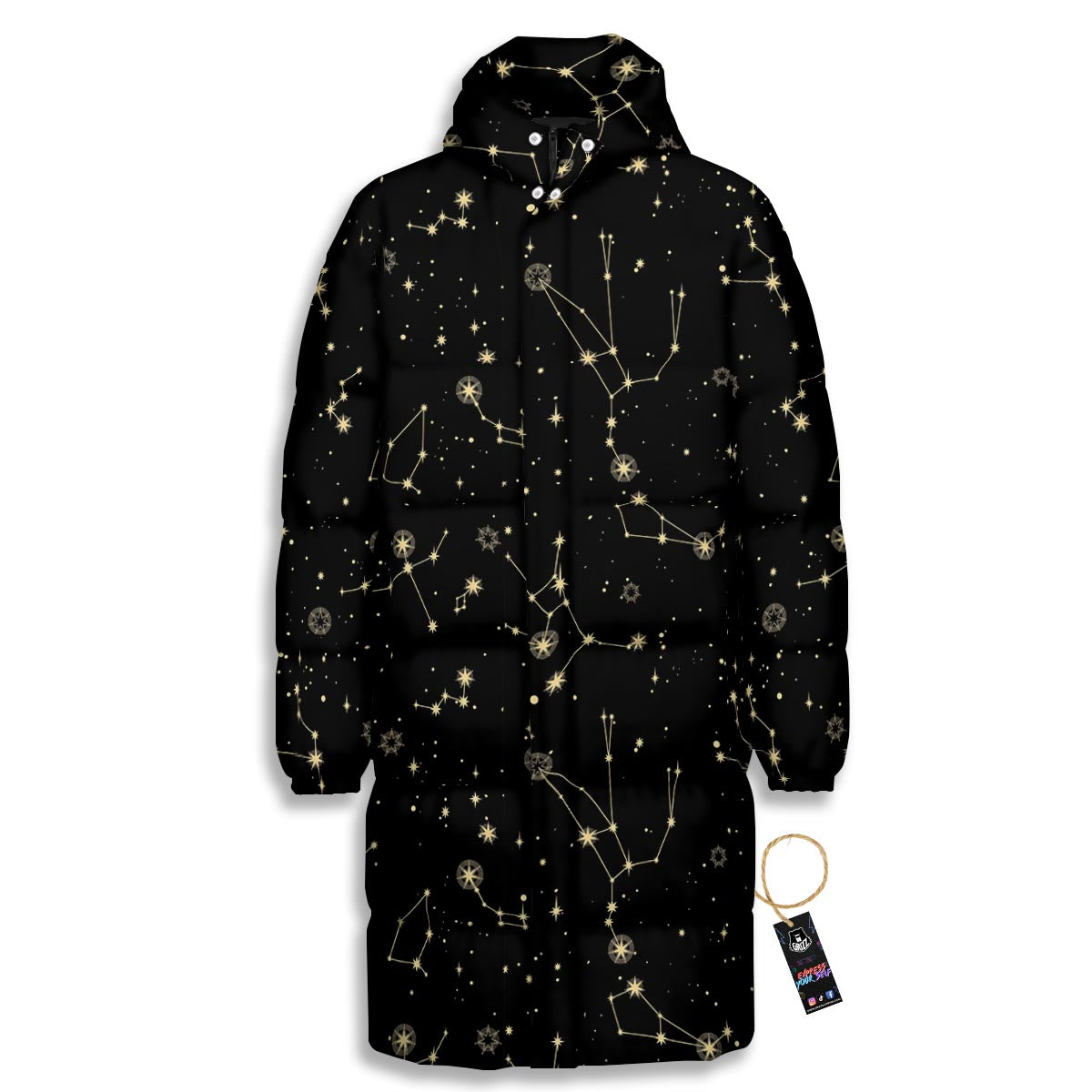 Sky Star Print Pattern Long Down Jacket-grizzshop