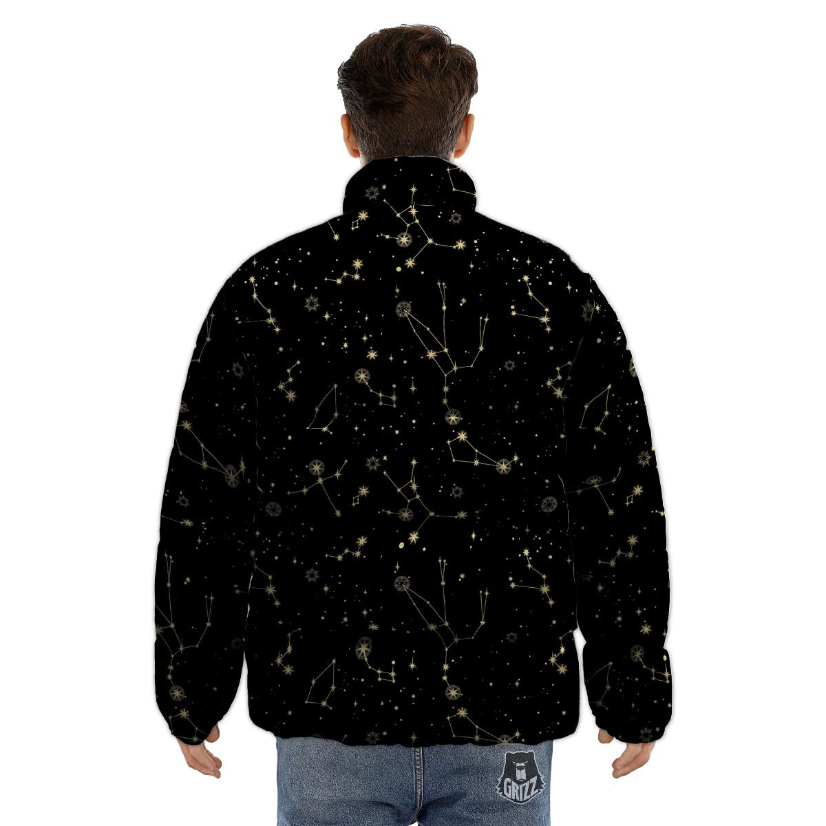 Sky Star Print Pattern Puffer Jacket-grizzshop