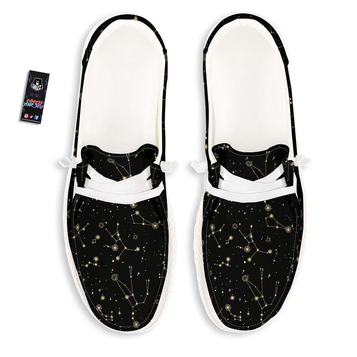 Sky Star Print Pattern White Loafers-grizzshop