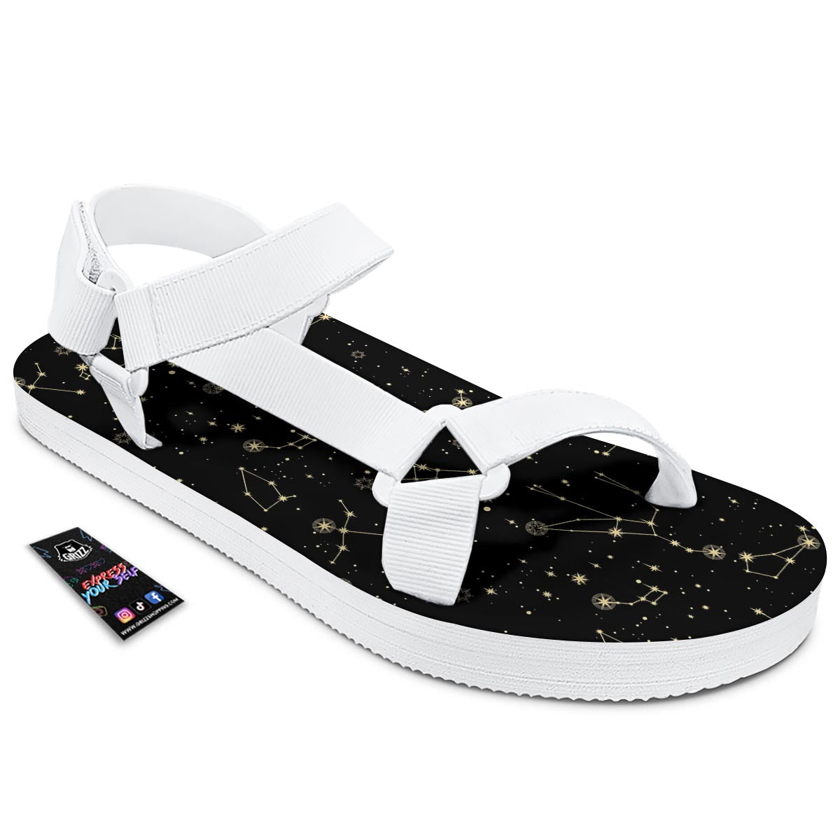 Sky Star Print Pattern White Open Toe Sandals-grizzshop