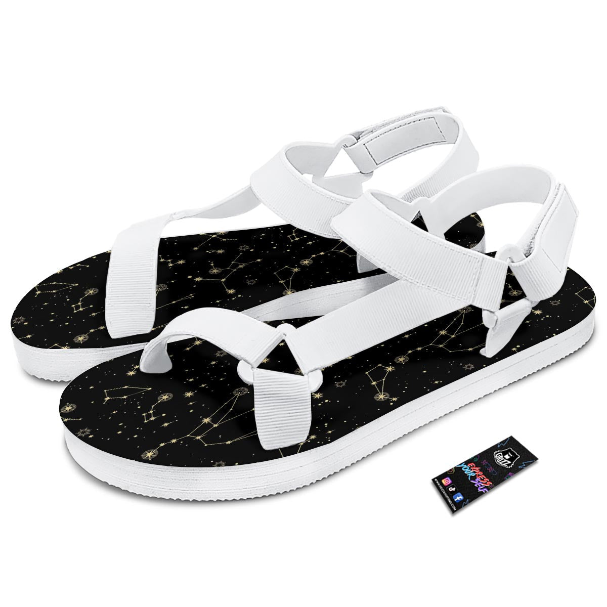 Sky Star Print Pattern White Open Toe Sandals-grizzshop