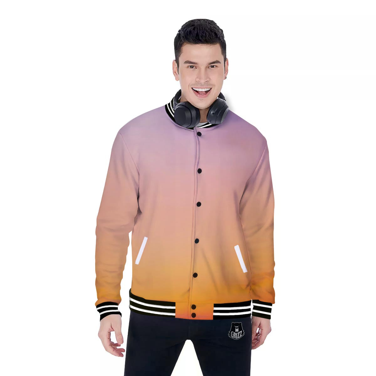 Sky Sunrise Print Baseball Jacket-grizzshop