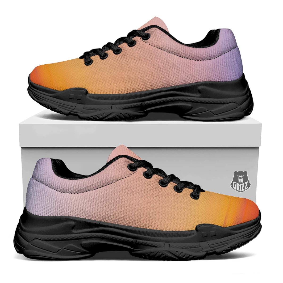 Sky Sunrise Print Black Chunky Shoes-grizzshop