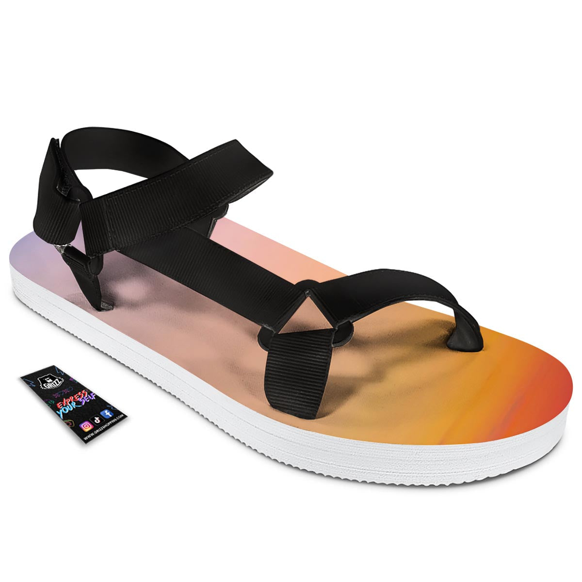 Sky Sunrise Print Black Open Toe Sandals-grizzshop