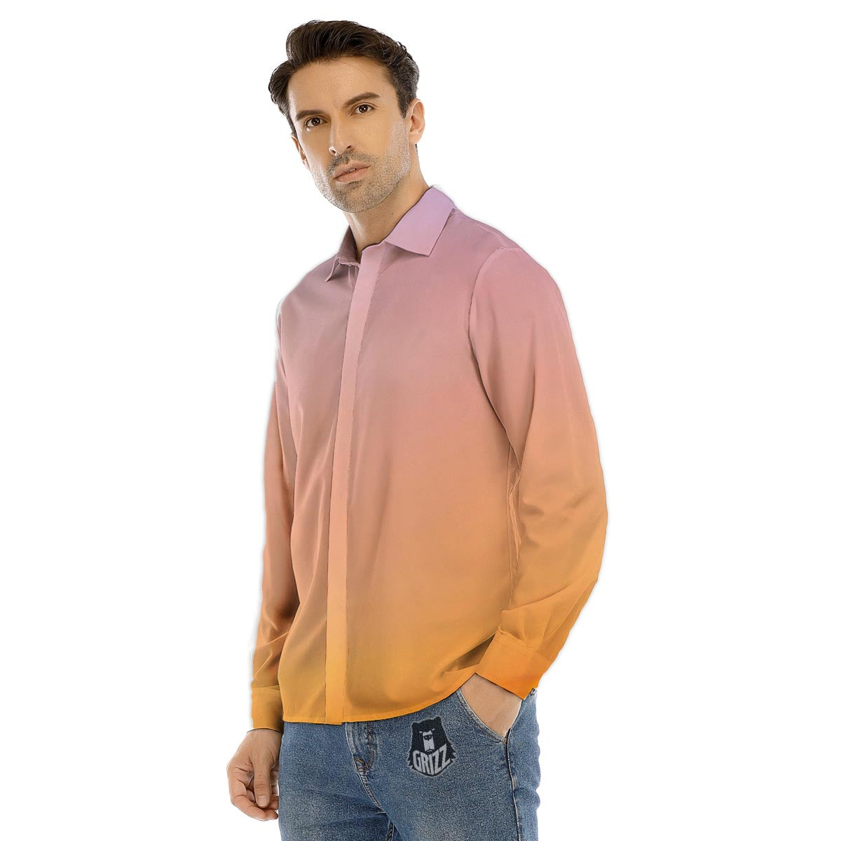 Sky Sunrise Print Men's Dress Shirts-grizzshop