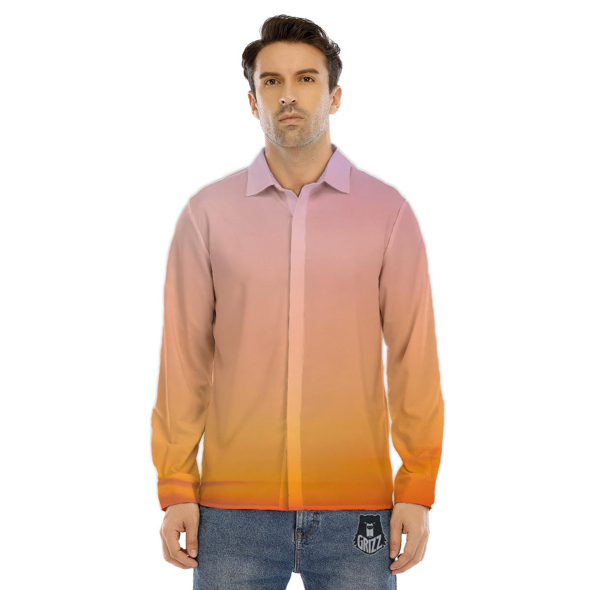 Sky Sunrise Print Men's Dress Shirts-grizzshop