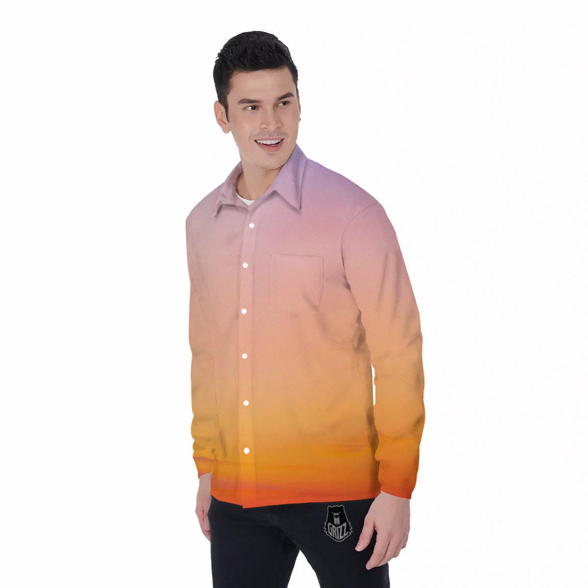 Sky Sunrise Print Men's Long Sleeve Shirts-grizzshop