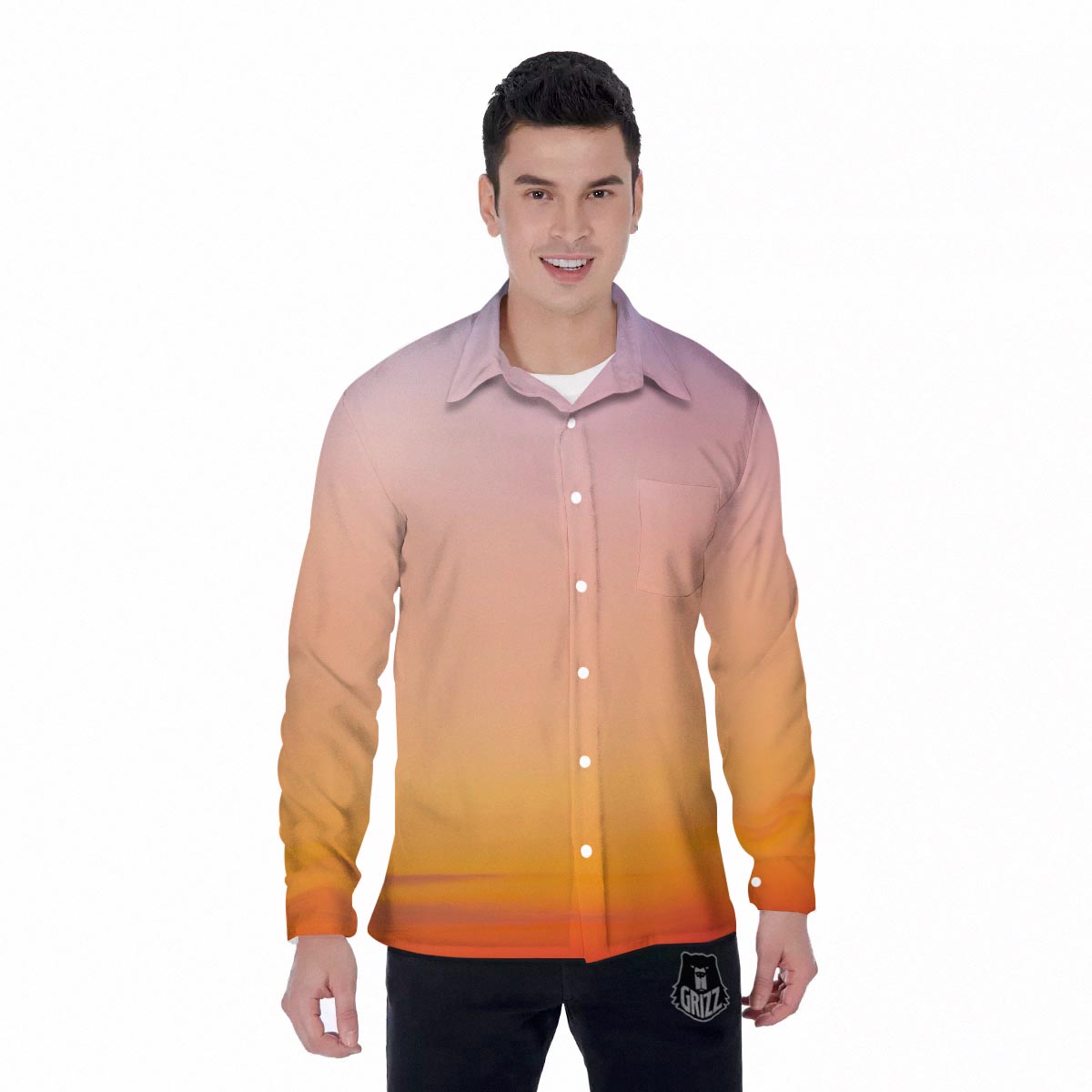 Sky Sunrise Print Men's Long Sleeve Shirts-grizzshop