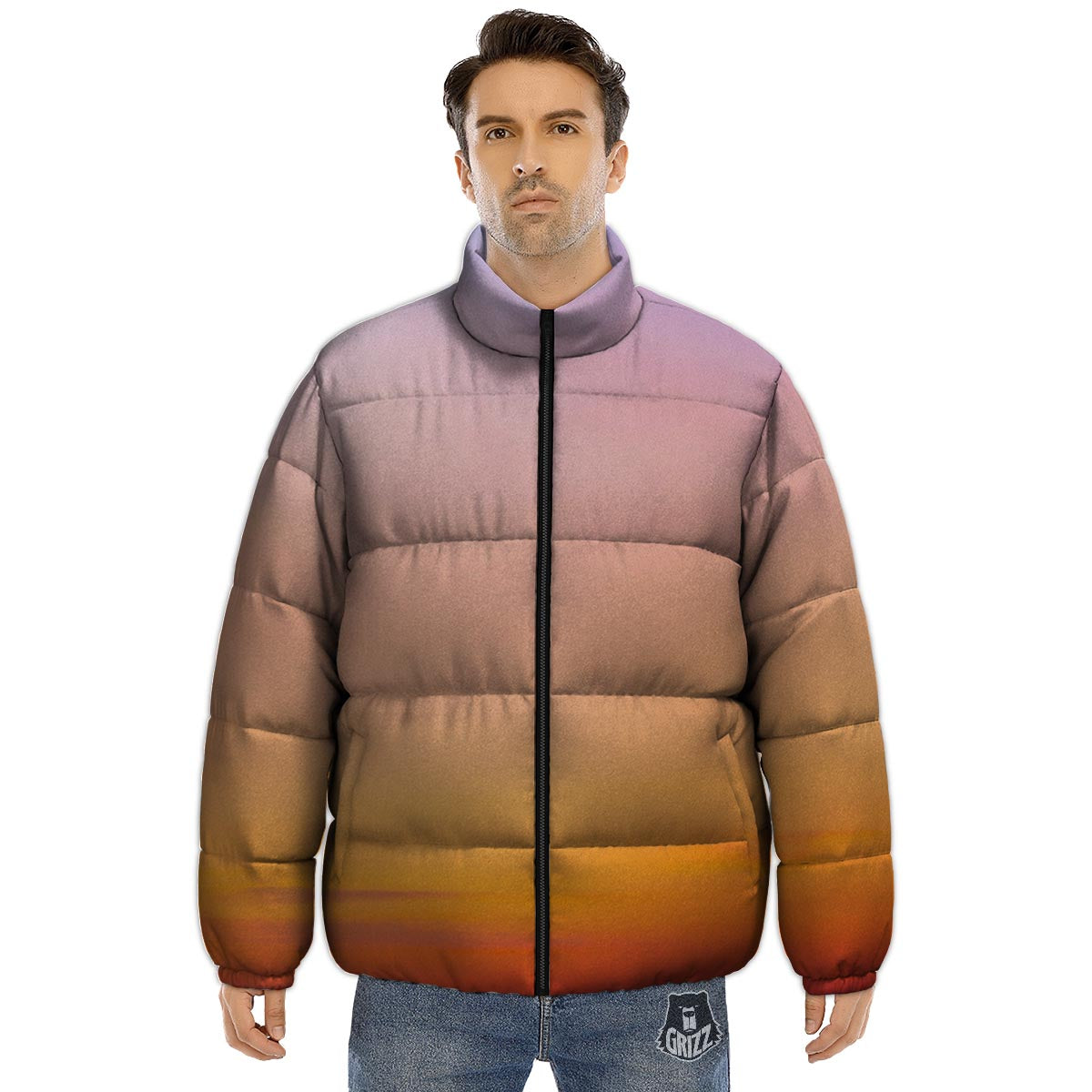 Sky Sunrise Print Puffer Jacket-grizzshop