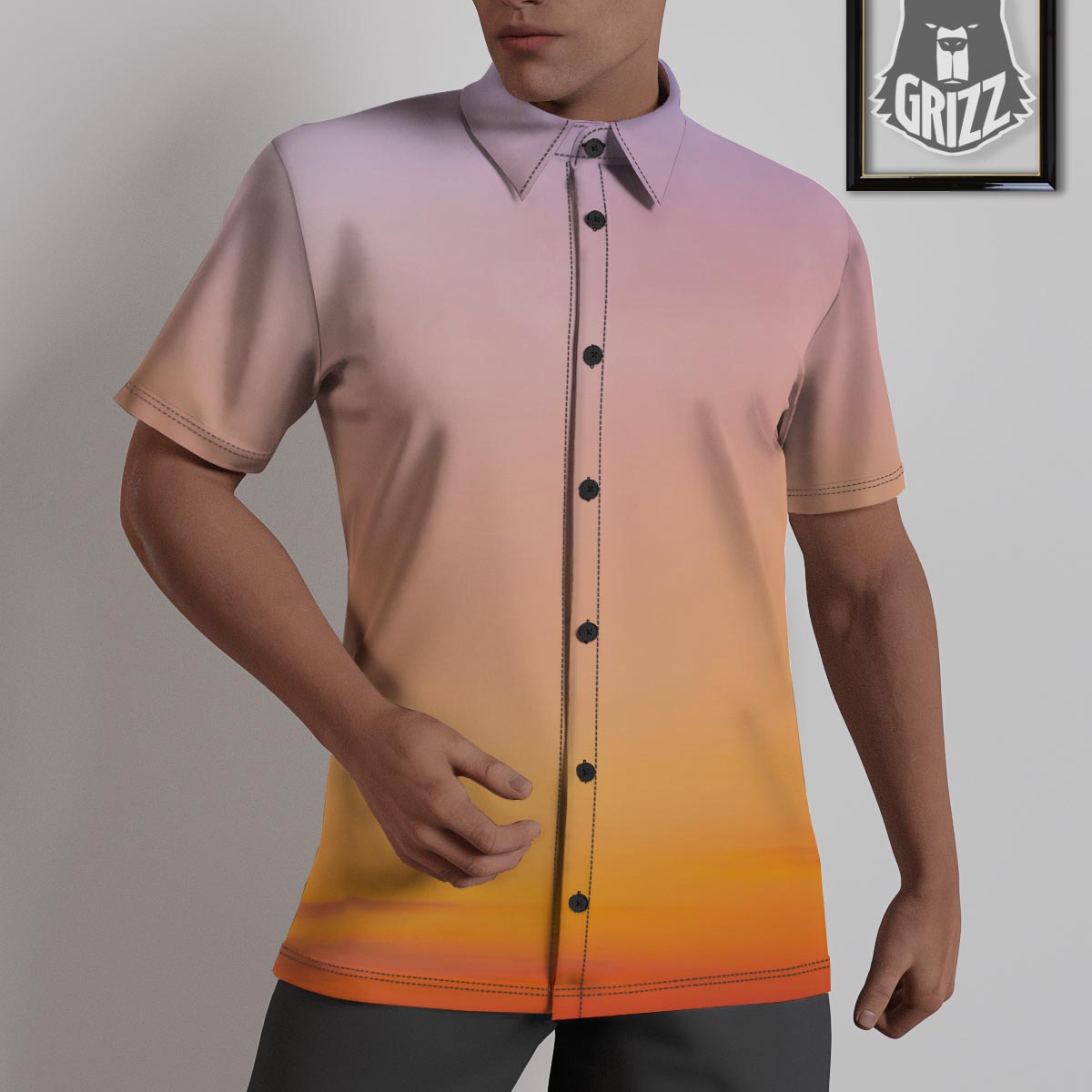 Sky Sunrise Print Untucked Shirts-grizzshop