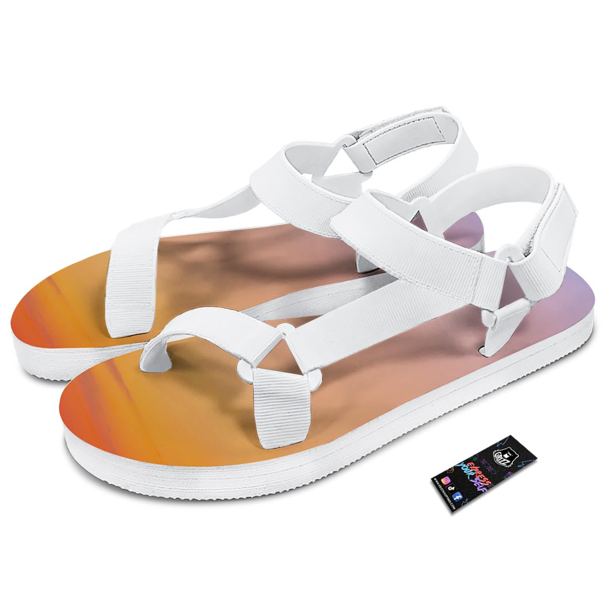 Sky Sunrise Print White Open Toe Sandals-grizzshop