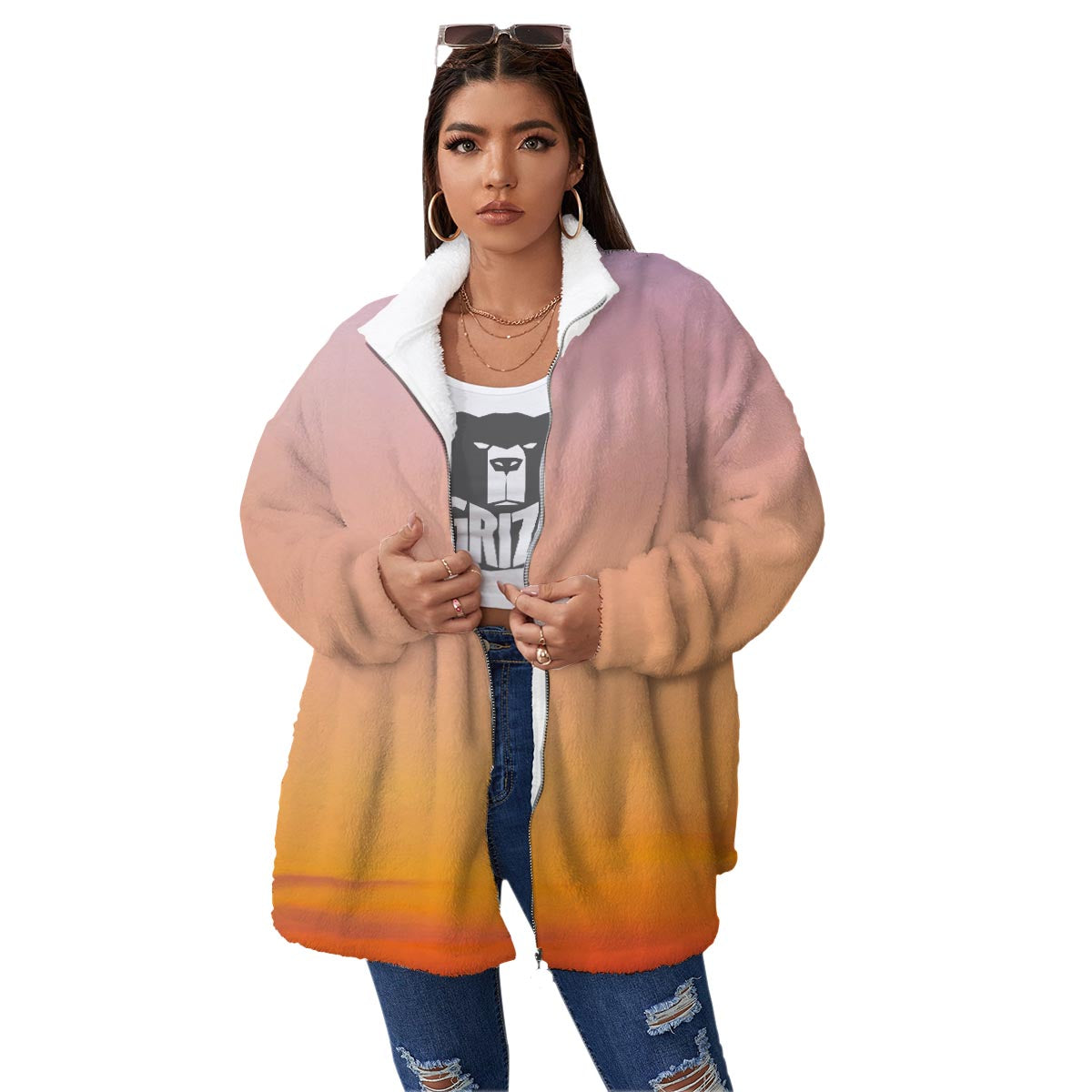 Sky Sunrise Print Women's Sherpa Jacket-grizzshop