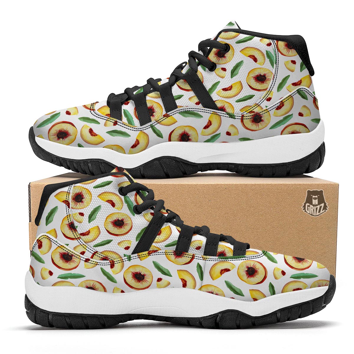 Slice Peach Pattern Print Black Bball Shoes-grizzshop