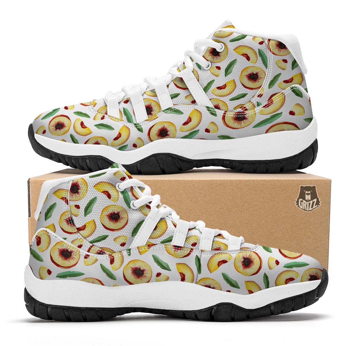 Slice Peach Pattern Print White Bball Shoes-grizzshop